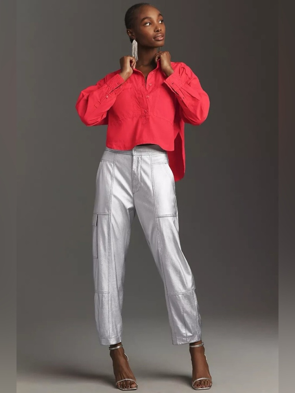 Anthropologie Pilcro Placket Back-Slit Shirt Top Size XS Red
